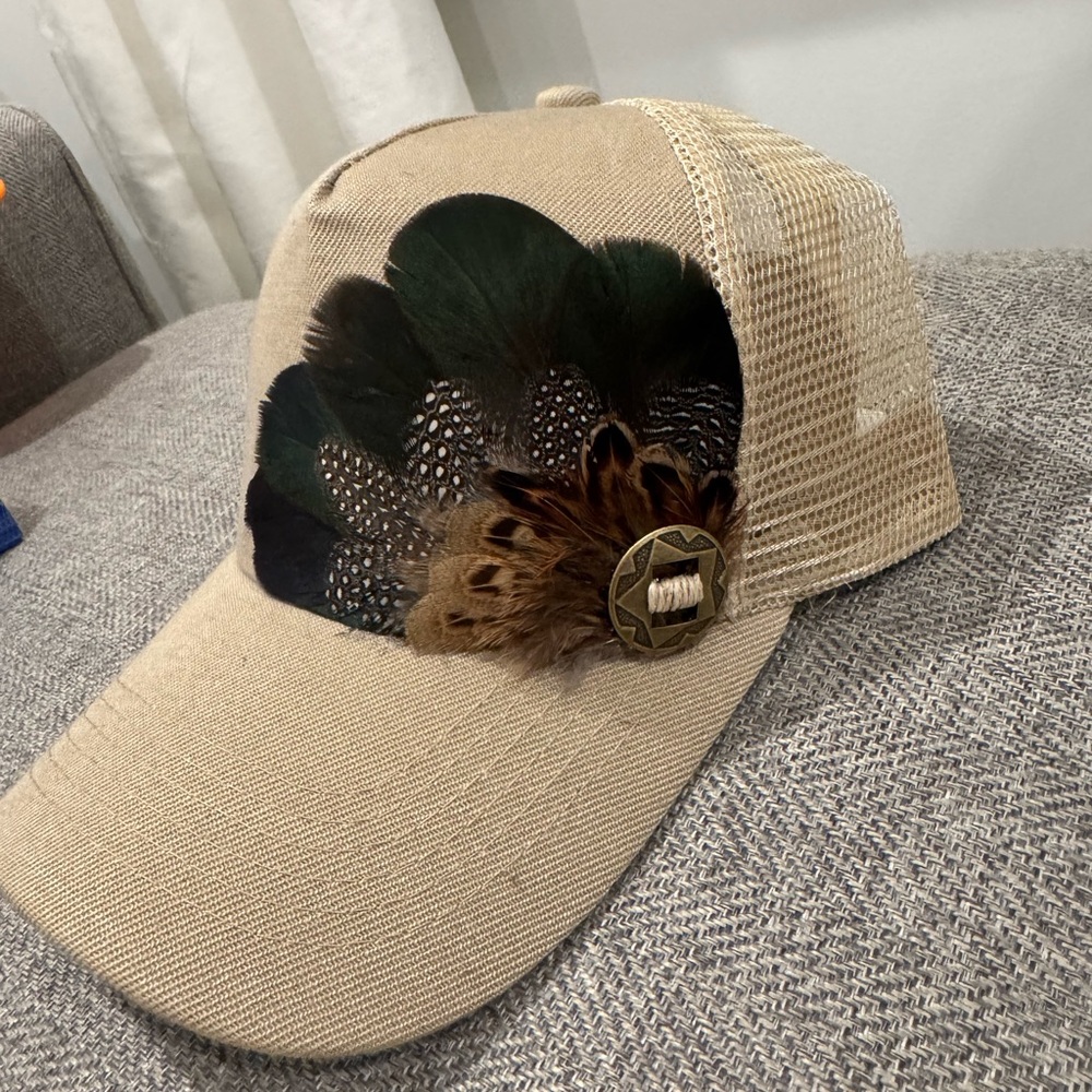 Elegant Beige Feather-Accent Women's Hat